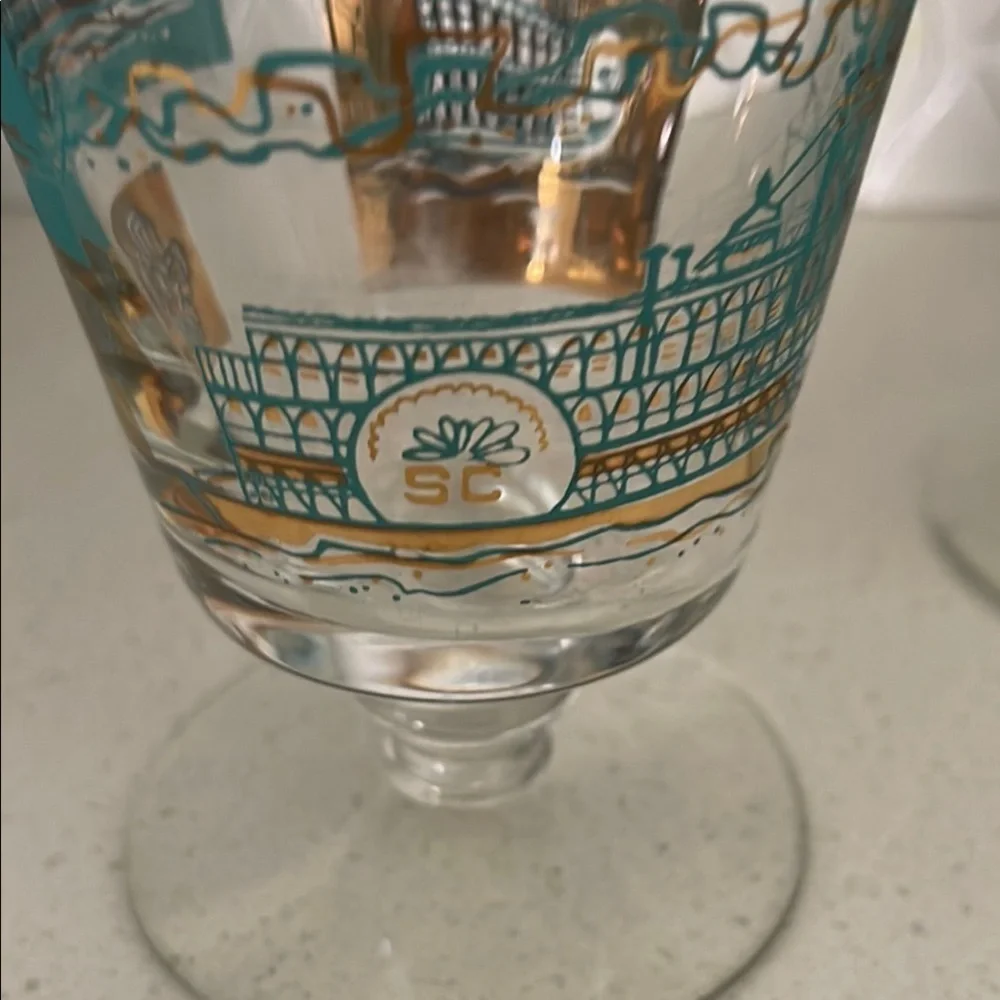 Libbey Vintage Gold and Teal “Southern Comfort” Drinkware Set